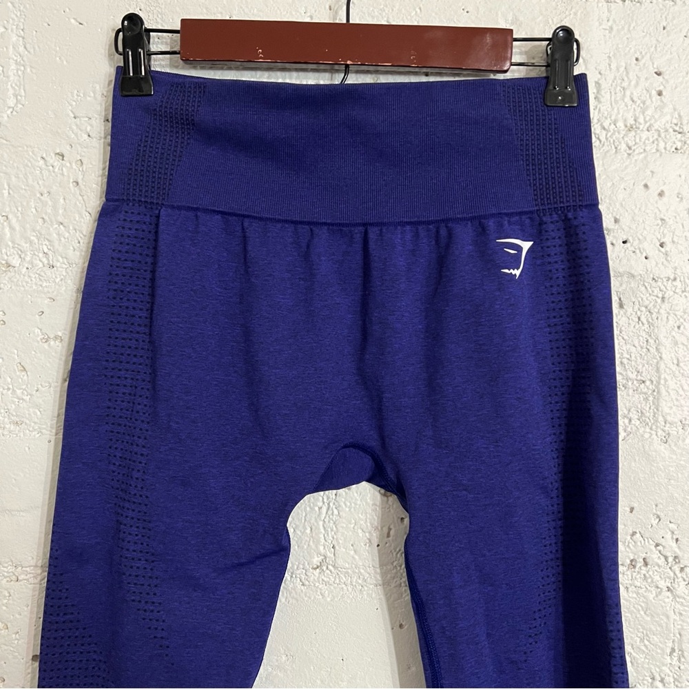 Gymshark Womens Athletic Capri Leggings L Blue Compression D7 - Picture 2 of 9